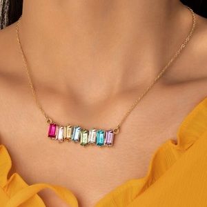 Rainbow Rhinestone Necklace Golden Chain